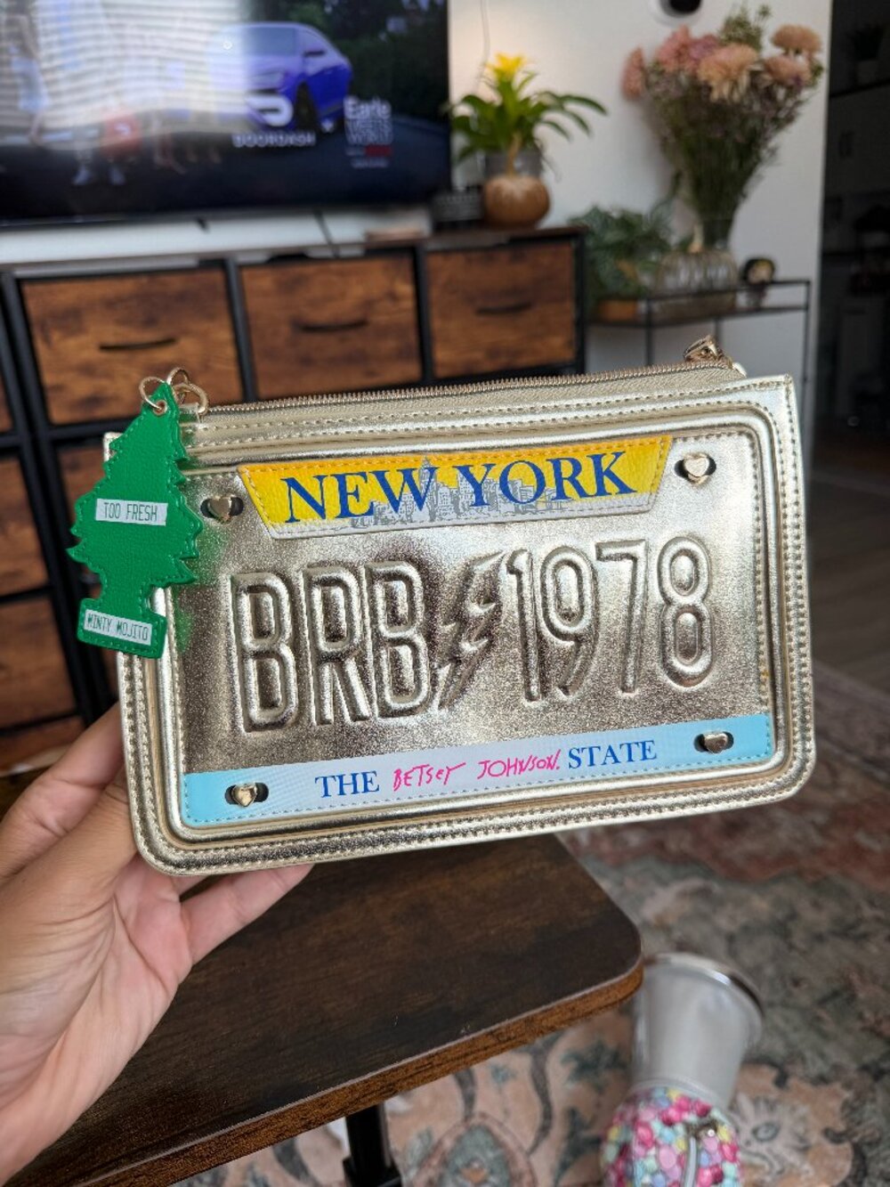 Betsey Johnson New York License Plate Crossbody Bag Tree Charm